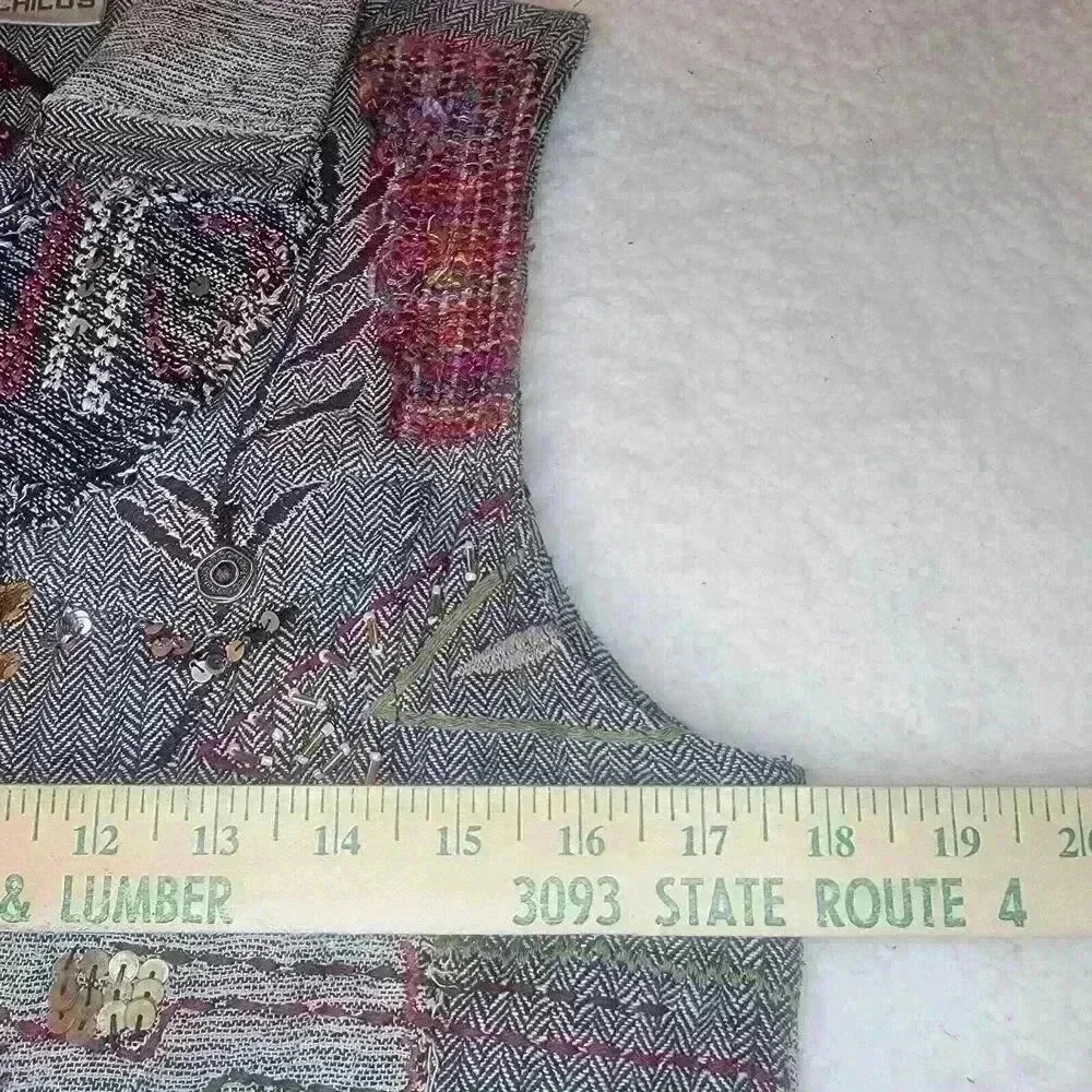 Chicos Vest Small Patchwork Embroidered Sashiko E… - image 13